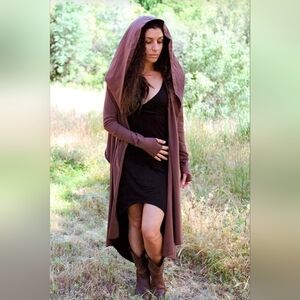 BLACK ZHEN NYMPH Deep Hooded Drape Elven Fairy Cardigan Wrap M/L